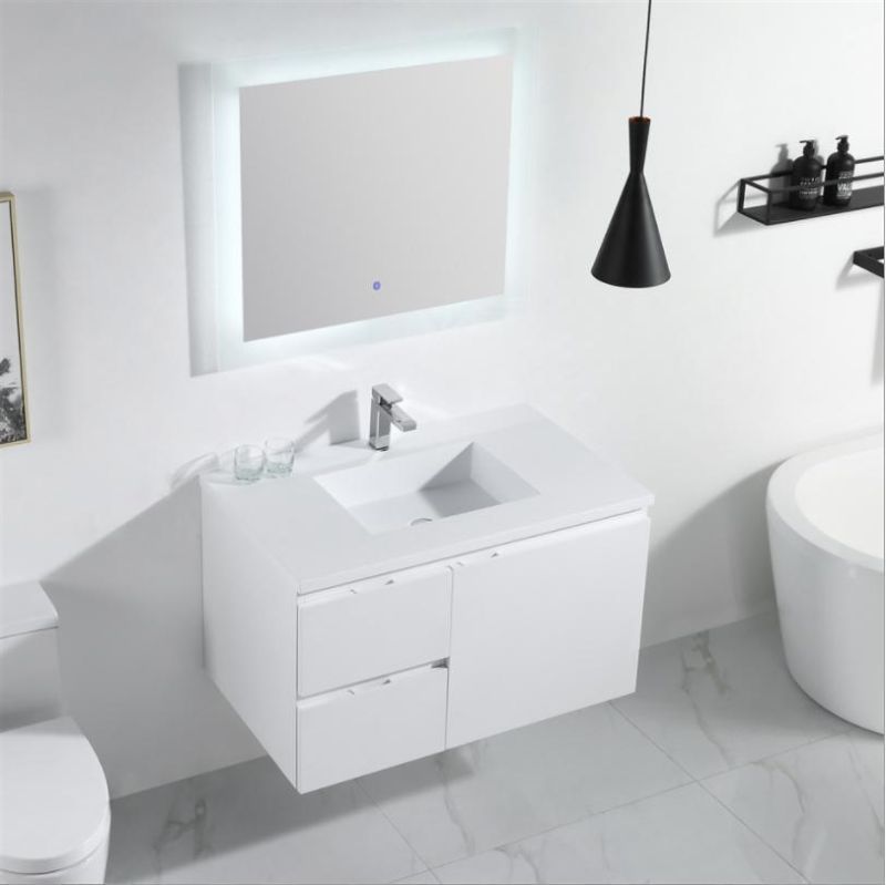 Modern Style White PVC Bathroom Vanity with Single Sink & Simple Hingers Bathromm Cabinet