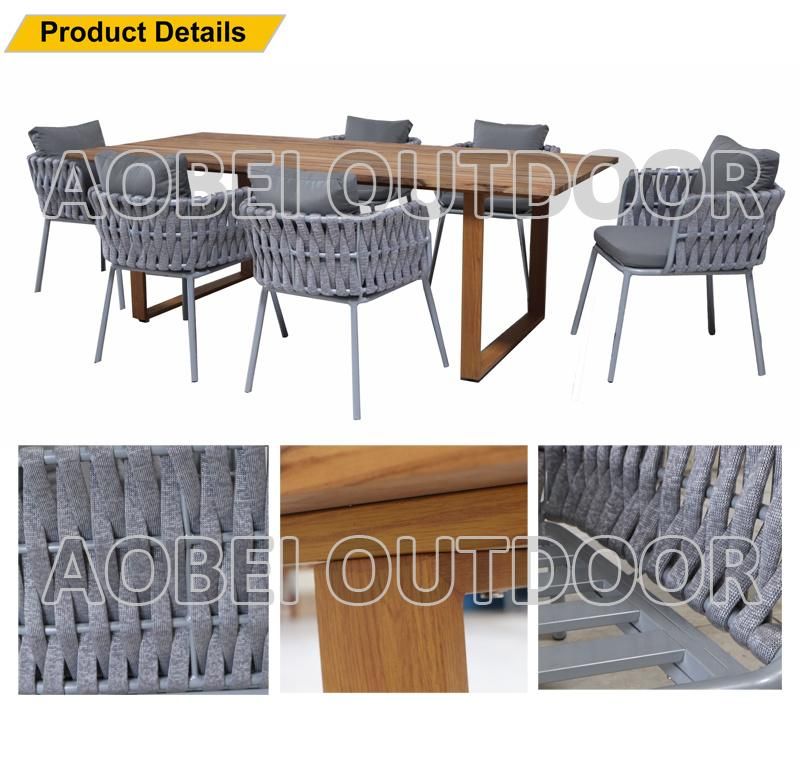 Outdoor Modern Patio Garden Resort Hotel Restaurant Cafe Villa Rope Woven Dining Furniture with Teak