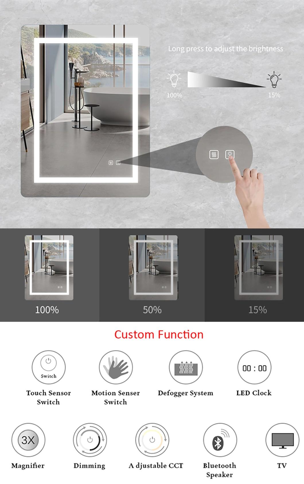 Hotel LED Wall Mirrors Lighted Rectangle Touch Switch Bathroom Mirror