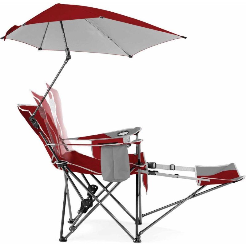 Factory Custom Color Logo Adjustable Portable Lounge Folding Fishing Camping Sun Sea Beach Chair with Canopy Umbrella Armrest