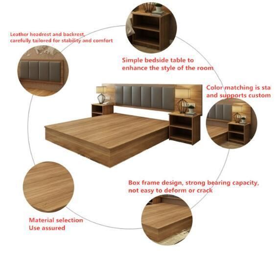 Wholesale Chinese Factory Modern Hotel Wooden Leather Double King Size Bed Home Bedroom Furniture