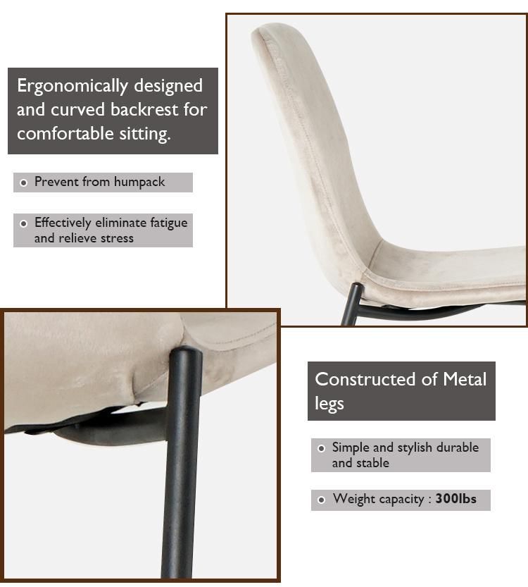 Wholesale Design Room Furniture Nordic Velvet Modern Luxury Dining Chairs with Metal Legs