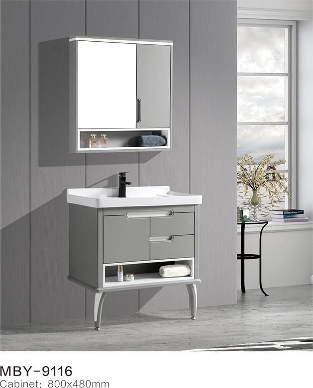 Fashion Design Bathroom Plastic Vanity Cabinet with LED Mirror