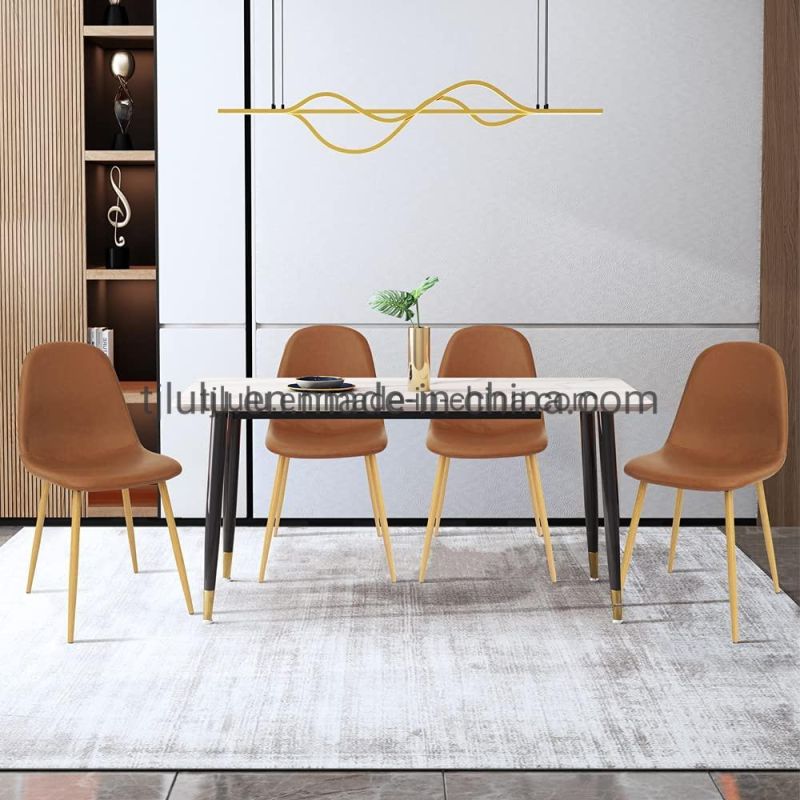 Modern Furniture Upholstered Metal Leg Dining Room Arm Side Velvet Leisure PU Leather Dining Chair