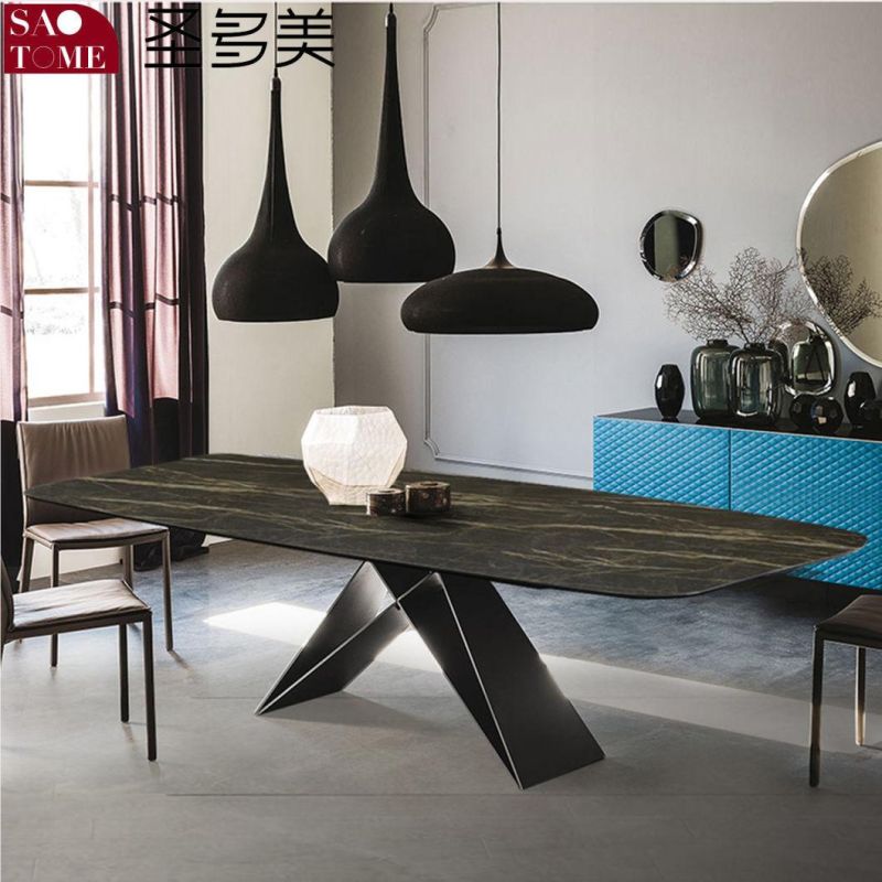 Modern Rock Board Furniture M-Shaped Steel Foot Dining Table