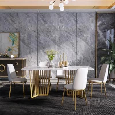 Modern Home Metal Steel Marble Luxury Dining Table Restaurant Dining Room Furniture Set