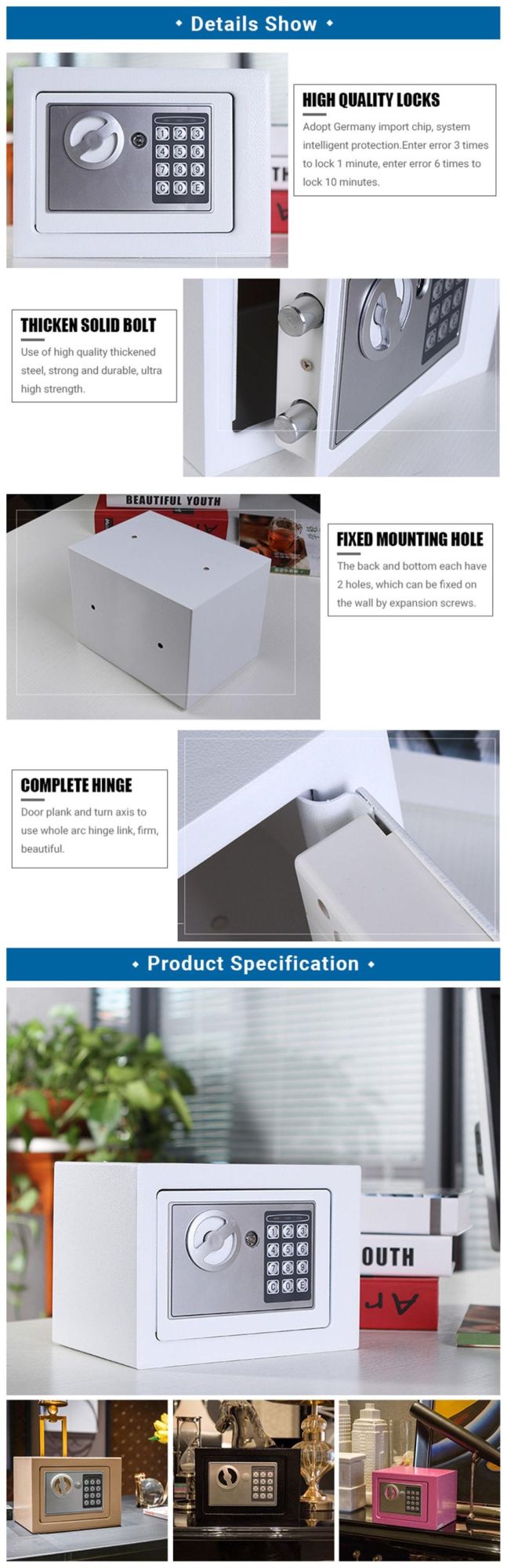 Strong Metal Money Bank Mini Safety Security Lock Box Furniture