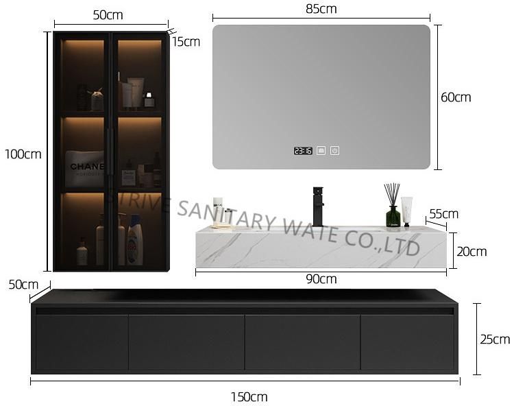 Modern Luxury Bathroom Vanity with Touch Switch LED Mirror, Side Cabinet