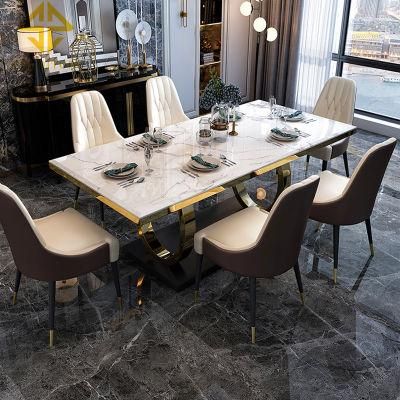 Home Furniture Foshan Factory Glass Table Top Dining Tables and Chairs Set Metal Dining Tables for Sale