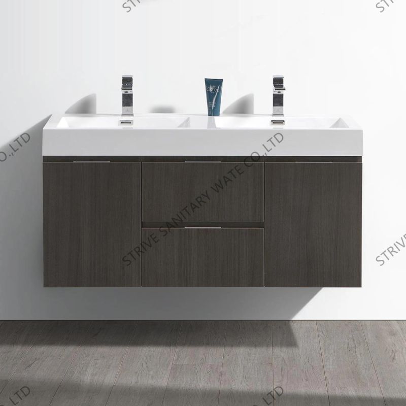 48" Wall Mounted Hot Selling Modern Double Sink Bathroom Vanity with Marble Countertop