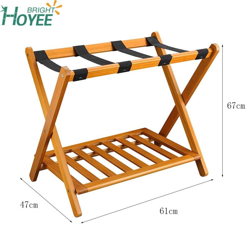 Pinewood Foldable Luggage Storage Hotel Wooden Luggage Rack