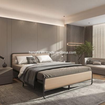 Modern Nordic Hotel Furniture Bedroom Wood Frame Leather Bed