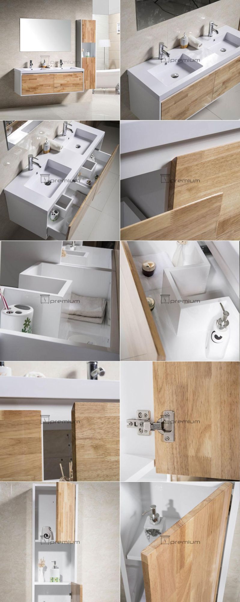 1400mm Width China Wholesale Double Acrylic Basin Solid Wood Modern Wall Mounted Cabinet Bathroom Furniture