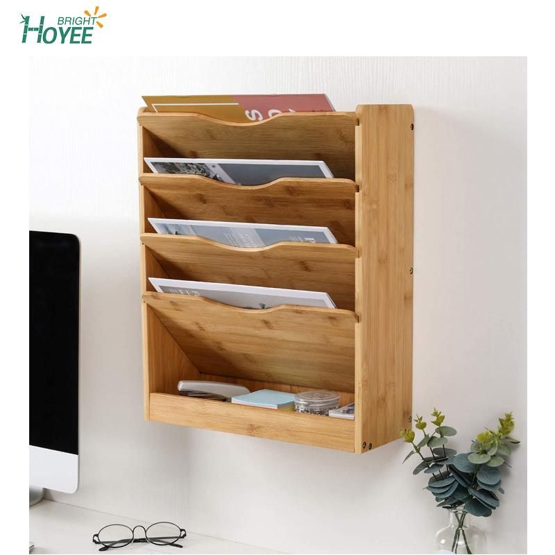 Natural 5 Tier Hanging Bamboo Wall Magazine Rack