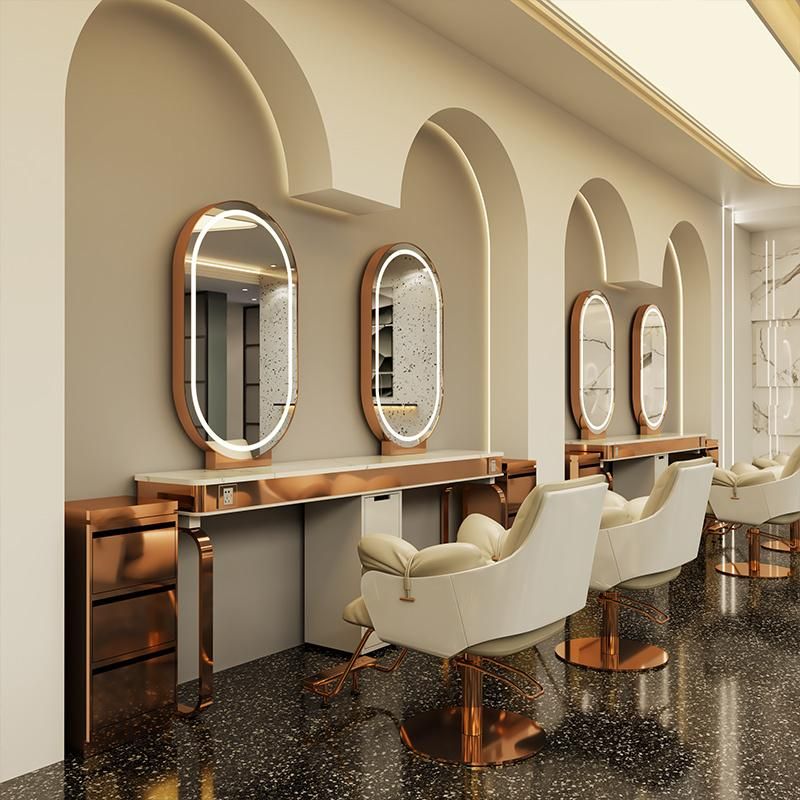 New Arrive Modern Hair Salon Mirrors Design Station with Lights with Charge