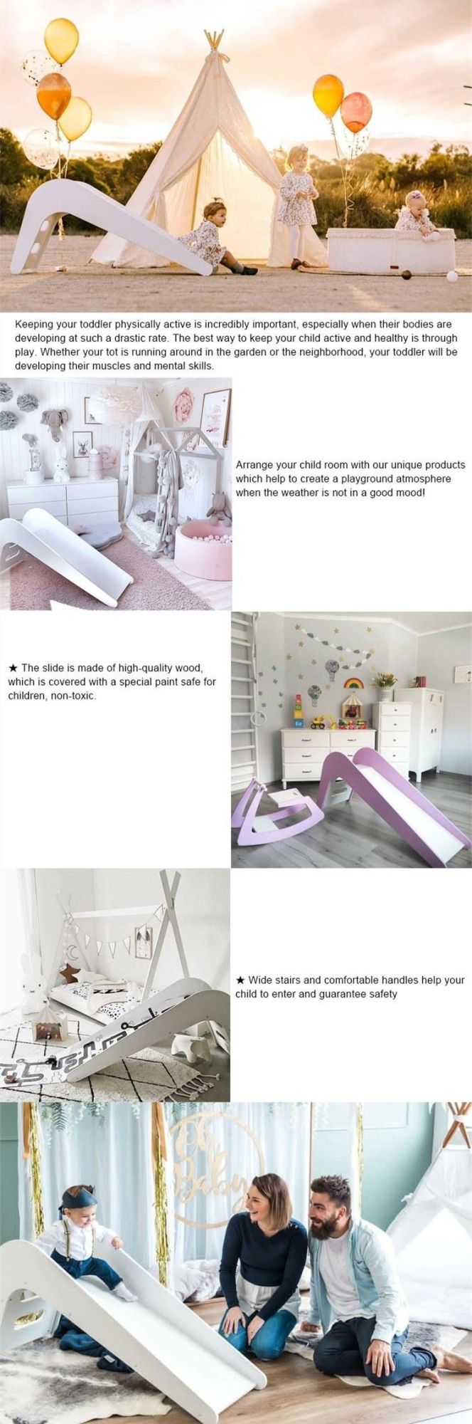 Modern Funny Kids Furniture Home Indoor Wooden Slide for Baby Toddler