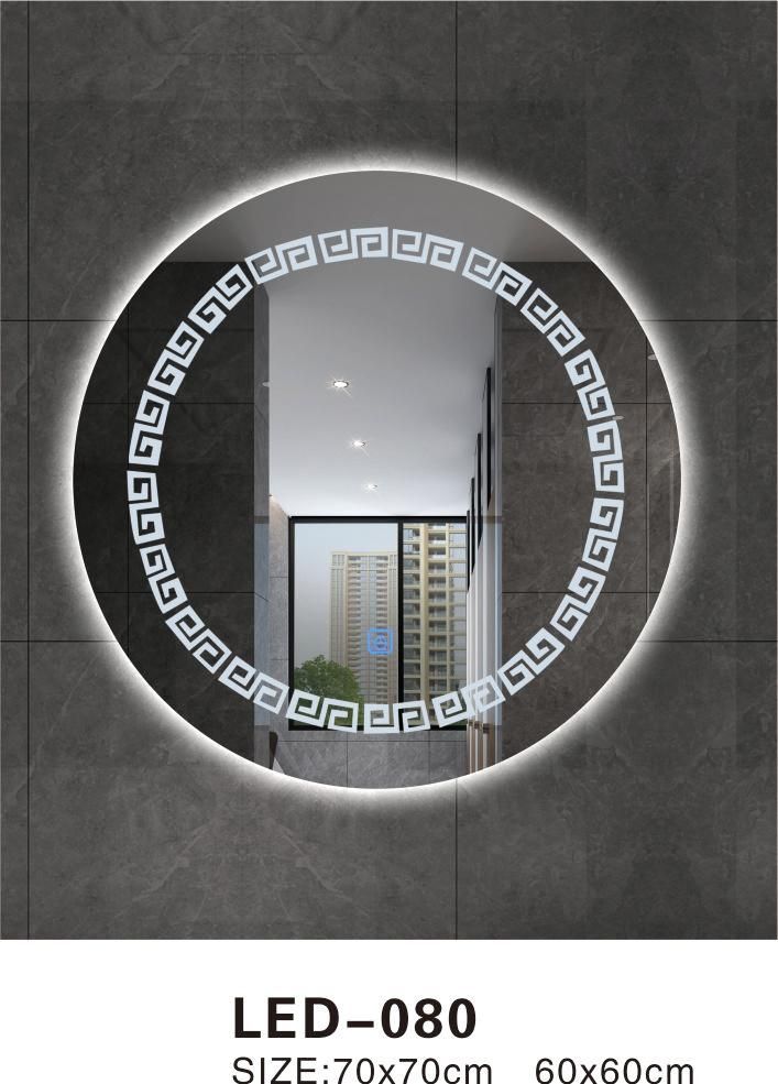 Round Bathroom Mirror LED Light Mirror Anti-Fog Hotel Wall Hanging Toilet Vanity Mirror