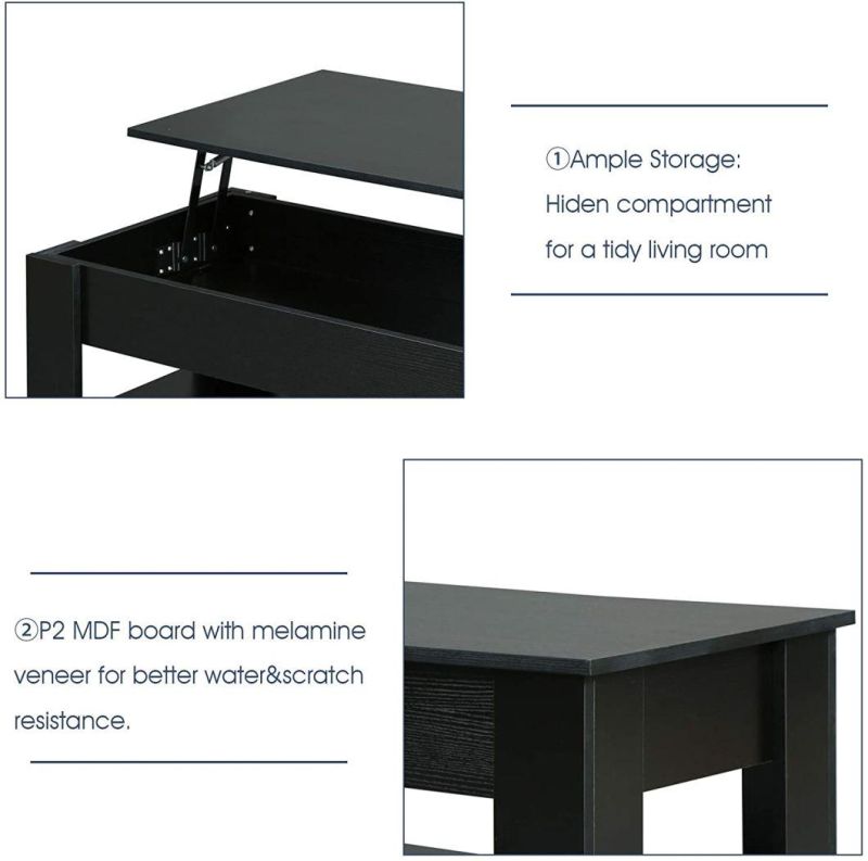 Modern White Cocktail Table Coffee Table with Hidden Compartment Storage Shelves for Living Room