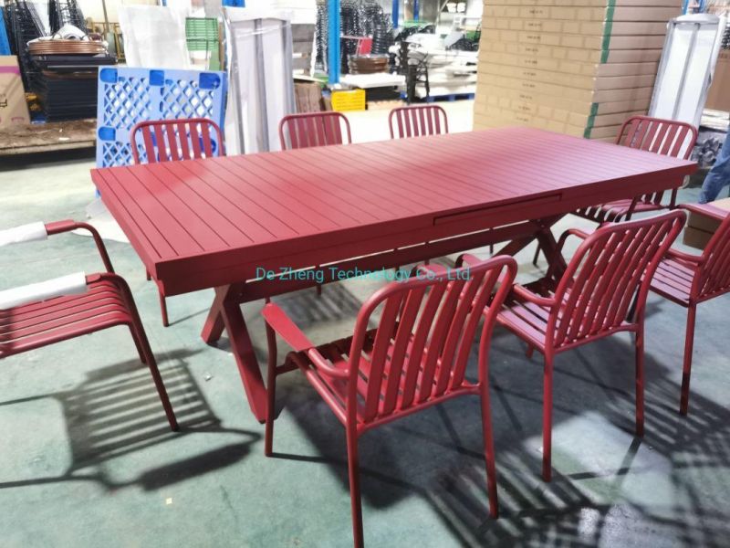 Aluminum French Garden Furniture Modern Style Trestle Dining Extendable Table Metal Garden Furniture