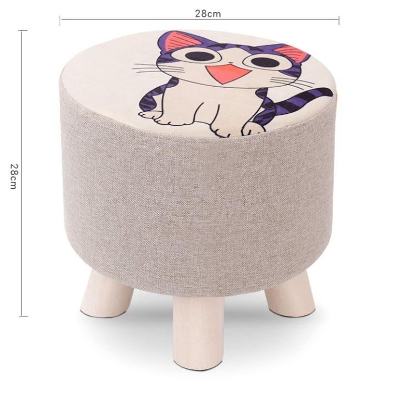 Custom Modern Living Room Round Fabric Children Wooden Ottoman Mushroom Stool