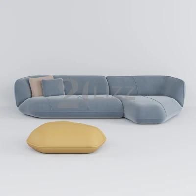 Italian Original Minimalist Design Fabric Couch Living Room Sofa with Round Ottoman for Home Furniture