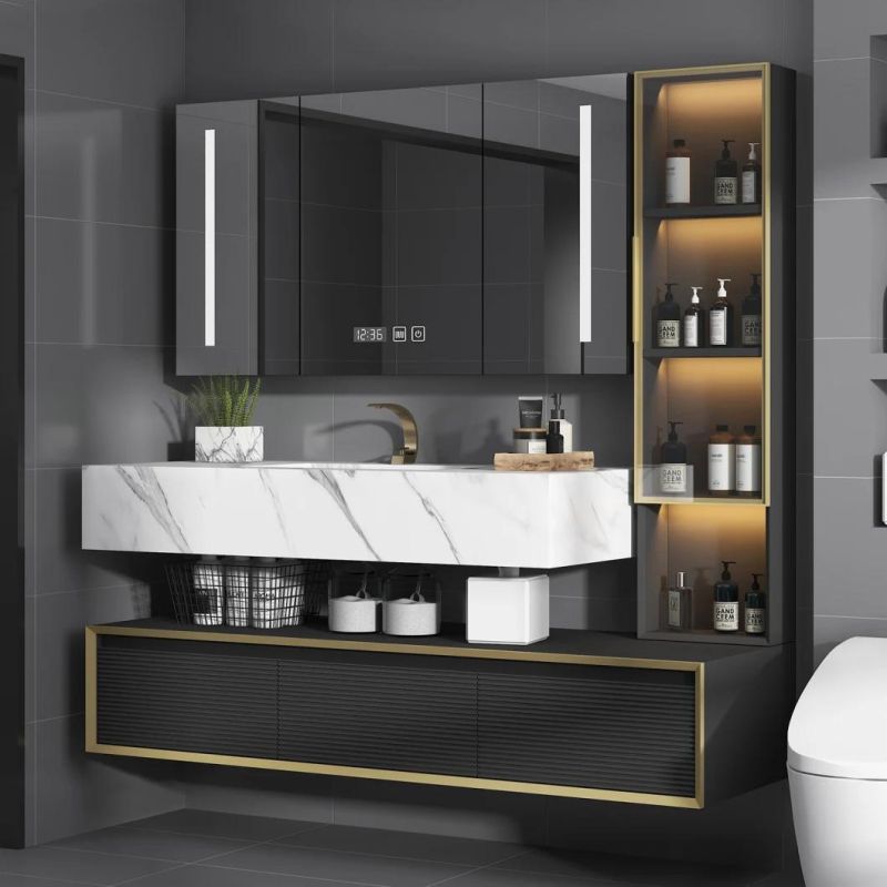 Rock Plate Ceramic Basin Bathroom Cabinet with Smart Mirror Cabinet Hotel Bathroom Washbasin Cabinet