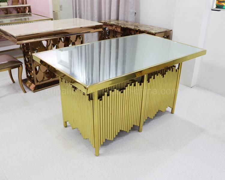 Dubai Luxury Modern Banquet Furniture Mirror Glass Dining Room Table