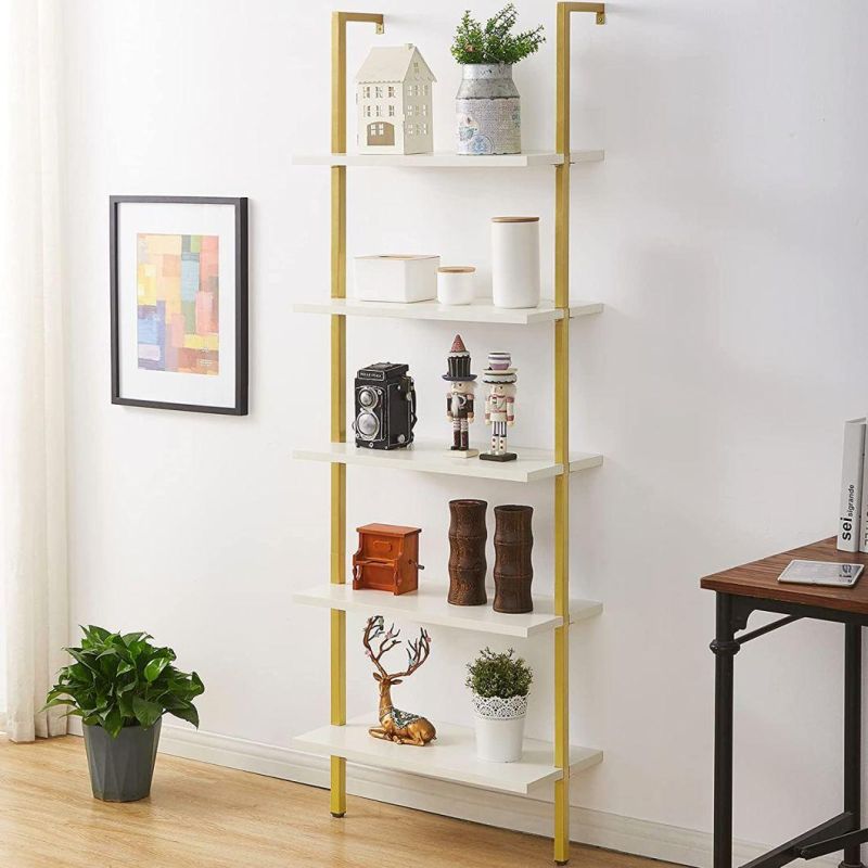 Modern Ladder Shelf 5 Tier Bookshelf Bookcase with Stable Metal Frame for Home Office