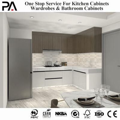 PA E1 European Standard Smart Handles Steel Hotel and Apartment White Laminate Modern Kitchen Cabinet