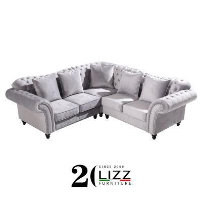 Classic Chesterfield Style Modern Design Home Furniture Leisure L Shape Corner Velvet Fabric Tufted Sofa