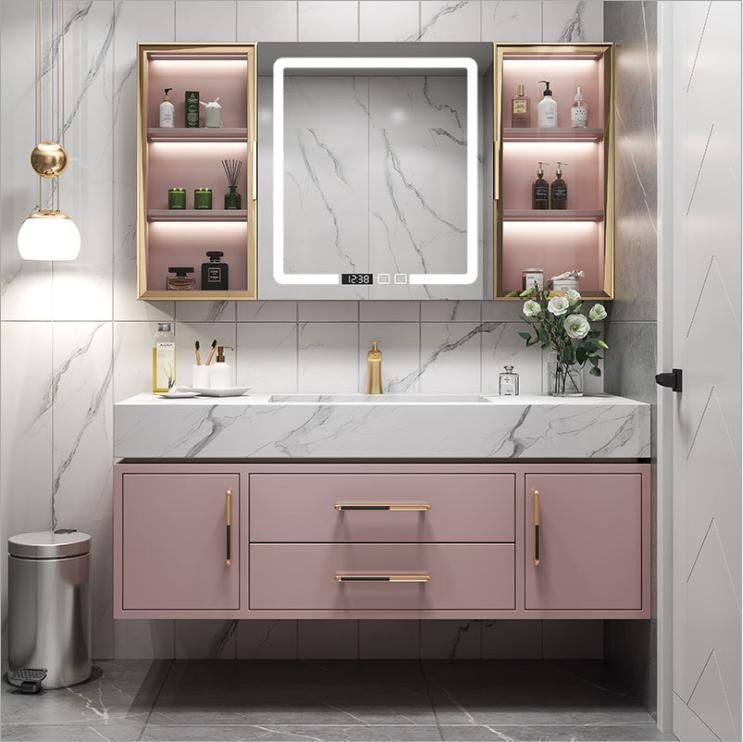 Nordic Rock Board Integrated Bathroom Cabinet Combined Washstand Oak Wash Basin Modern Simple Intelligent Mirror Cabinet Bathroom Cabinet