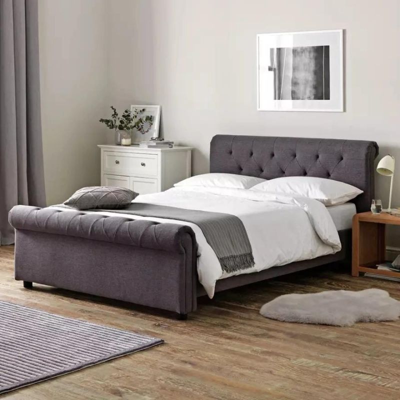 Italian Lifestyle Soft Grey Velvet Wingback Upholstered Modern Platform Kind Size Velvet Bed Double