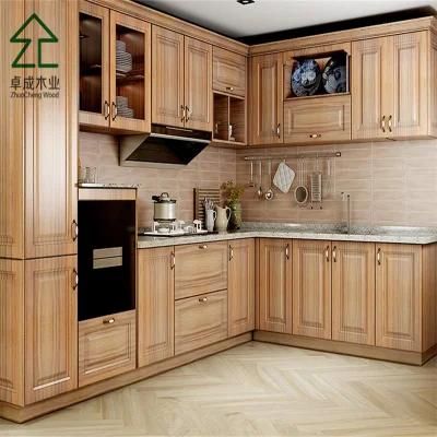 Oak Color MDF Faced PVC Kitchen Cabinet with Top Zone Arc Doors