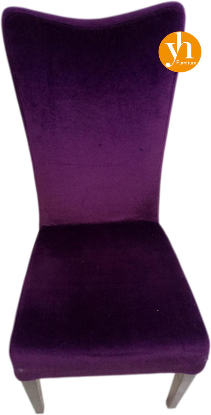 Foshan Steel Dining Furniture Hotel Banquet Chair Purple Velvet Metal Chair