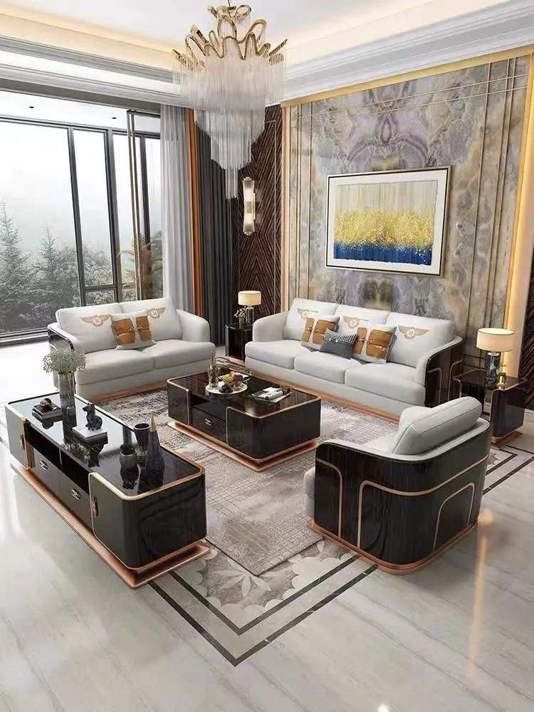 High End Big Size Modern Luxury Italian Home Furniture 3+2+1 Sofa Set Furniture Living Room Customized Genuine Leather Sofa