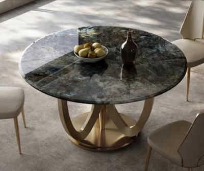 Modern Italian Luxury Marble Dining Furniture Set High End Golden Stainless Steel Natural Marble Dining Tables