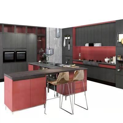 New Luxury Modern Design Matte L-Shaped PVC Door Modular Black Kitchen Cabinets Furniture