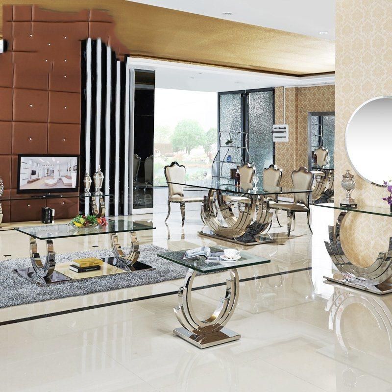 Modern Stainless Steel Luxury Metal Console Table Glass Top