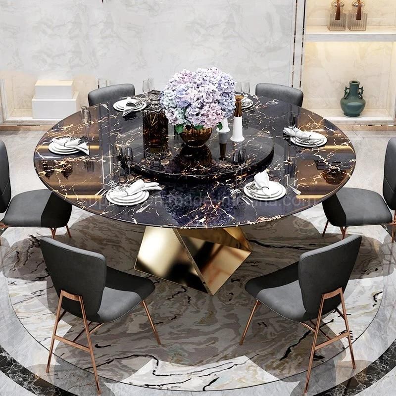 Modern Stone Top Dining Tables with Gold Metal Stand Base