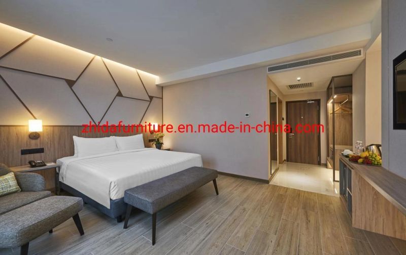 Foshan Manufacturer Supplier Hotel Apartment Living Room Furniture Bedroom Wood Furniture King Size Bed with Stool