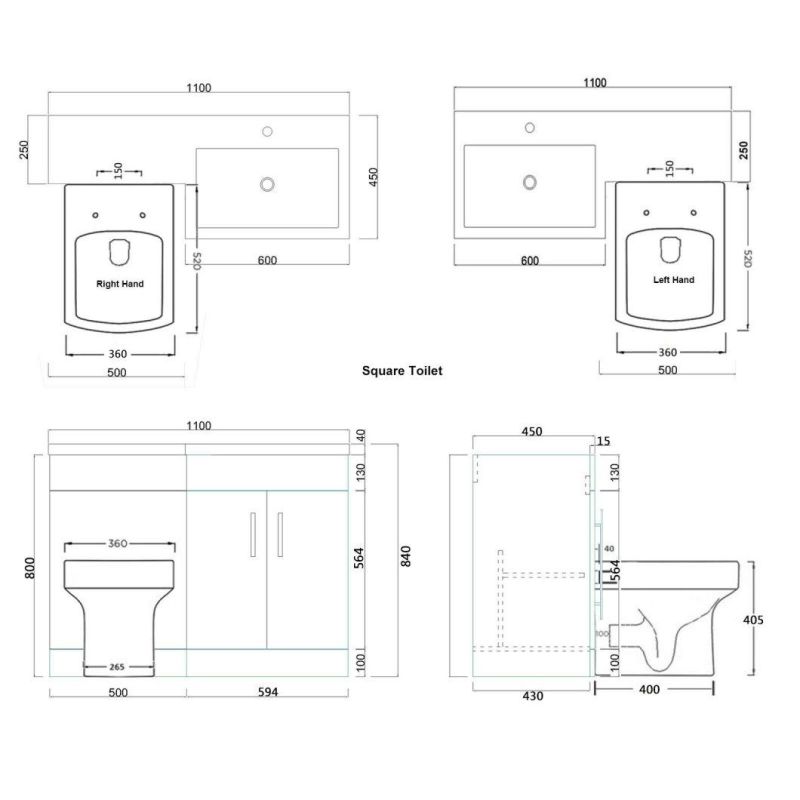 Bathroom Sink Vanity Unit Grey Cabinet with Square Toilet Storage Furniture