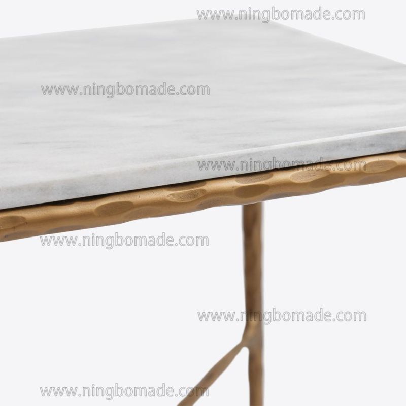 Rustic Hand Forged Collection Furniture Forged Solid Iron with Brass Color and Thick White Cloud Marble Sofa Table