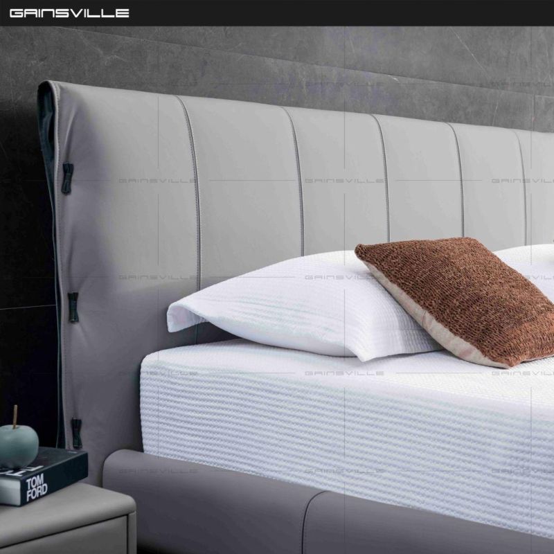 Customized Modern Bedroom Home Furniture King Size Bed Leather Bed with Soft Headrest Gc1727