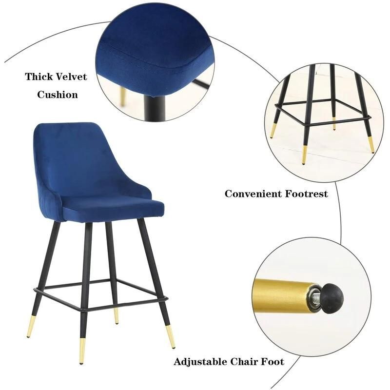 Thick Velvet Cushion Metal Frame Gold Foot High Chair Bar Stool for Kitchen Breakfast Home Bar Counter Use