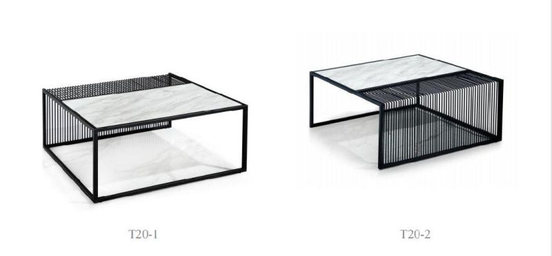 Modern Restaurant Square Metal Legs Coffee Table Home Furniture Stainless Steel Marble Top Coffee Table