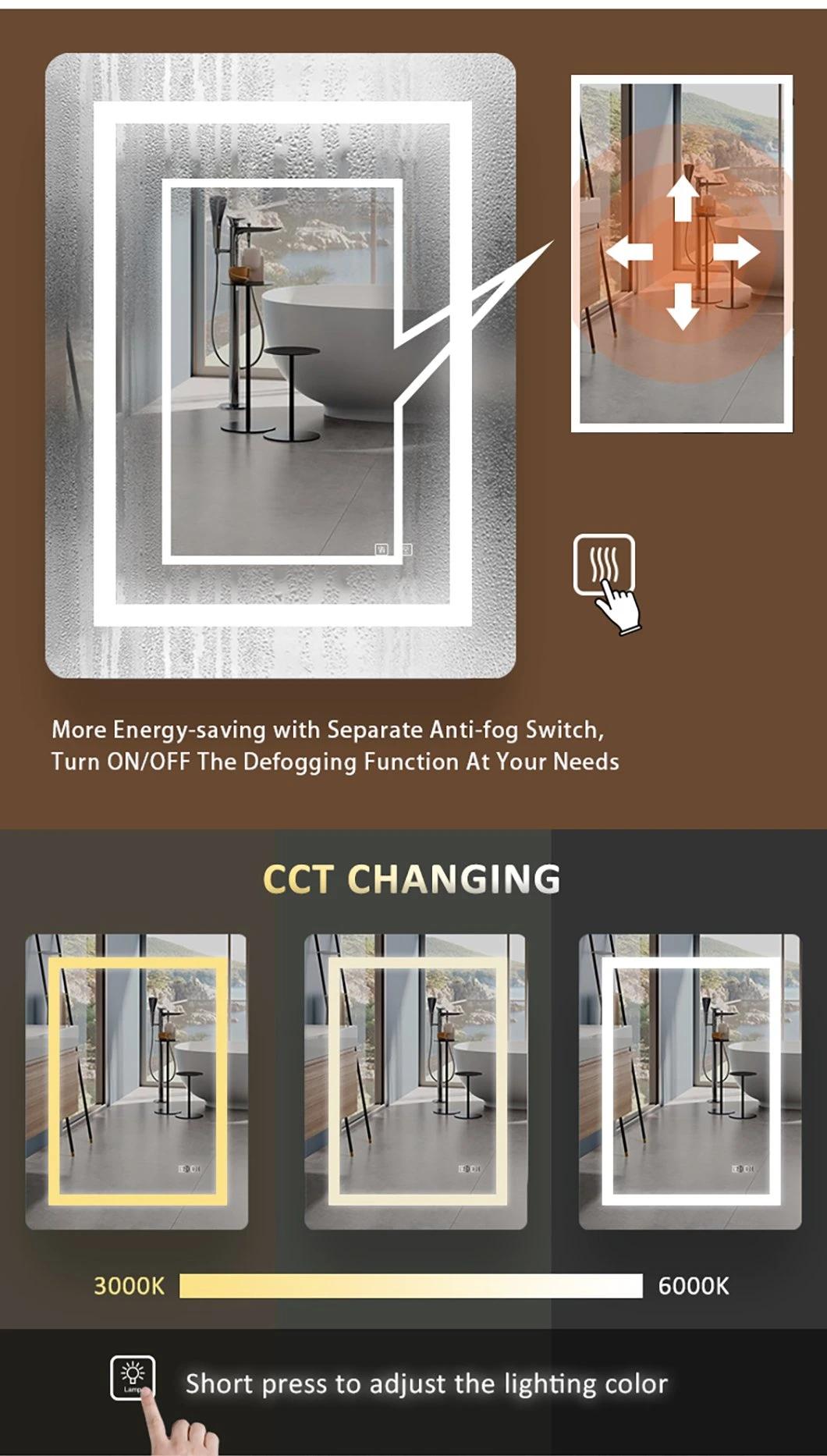 Metal Frame Glass Bathroom Mirror Custom LED Light