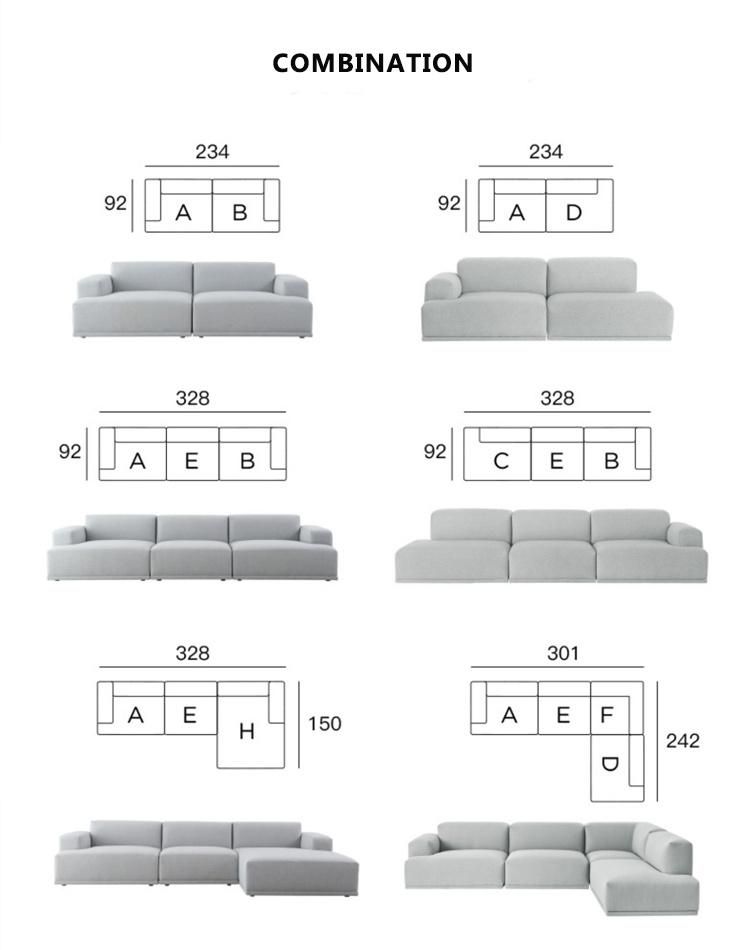 Modern Home Living Room Furniture Set Grey Velvet Fabric Corner Sofa