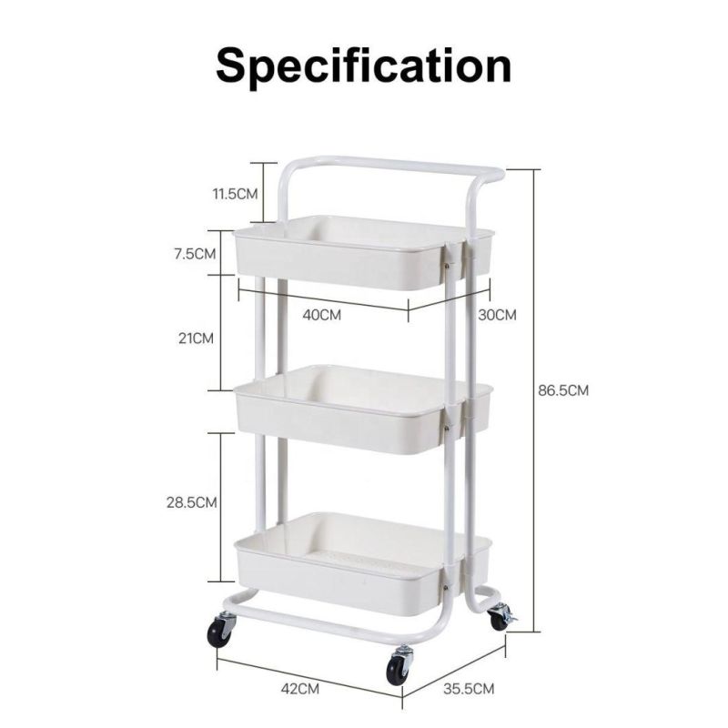 Modern Household Metal Trolley Cart with Wheels for Kitchen Use