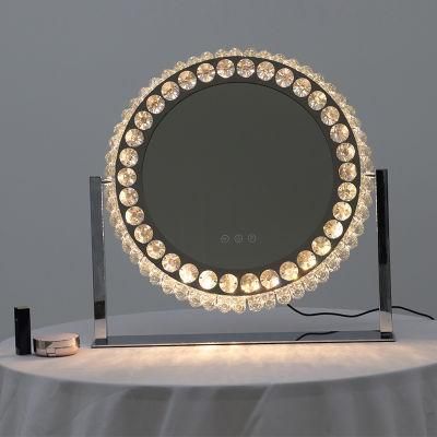 Round Shape Tabletop Crystal Makeup Mirror with Illuminated