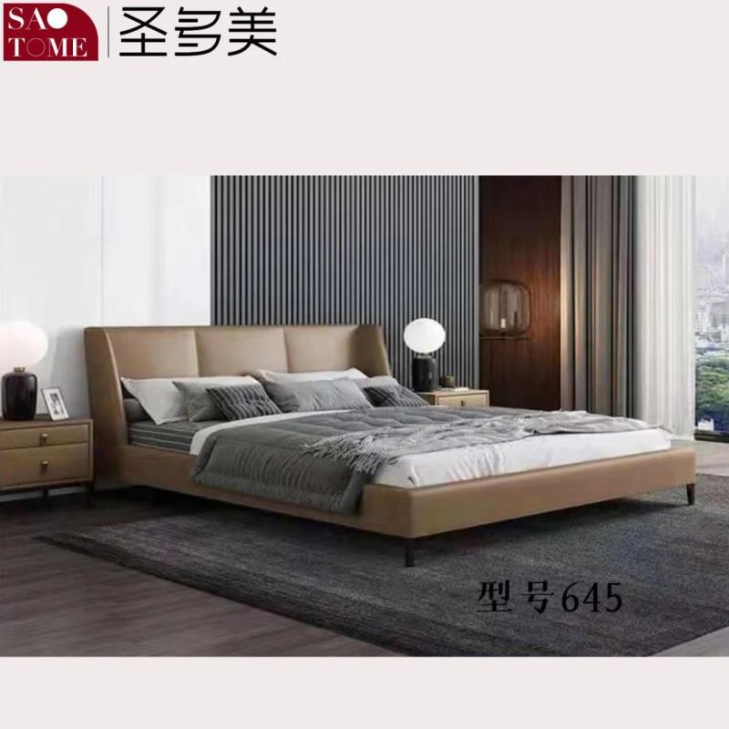 Double Bed in Dark Grey Leather with Wood Frame